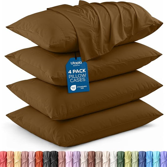 Utopia Bedding Queen Pillowcases - 4 Pack - Envelope Closure - Soft Brushed Microfiber Fabric - Shrinkage and Fade Resistant Pillow Covers Queen Size 20 X 30 Inches (Queen, Mocha)