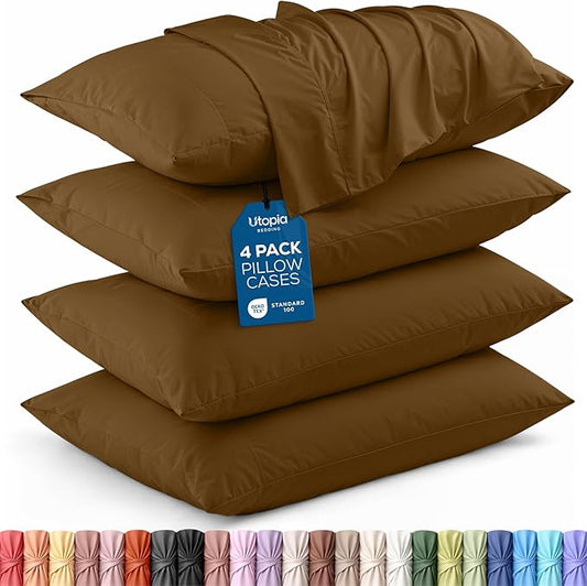 Utopia Bedding King Pillow Cases - 4 Pack - Envelope Closure - Soft Brushed Microfiber Fabric - Shrinkage and Fade Resistant Pillow Covers King Size 20 X 40 Inches (King, Mocha)
