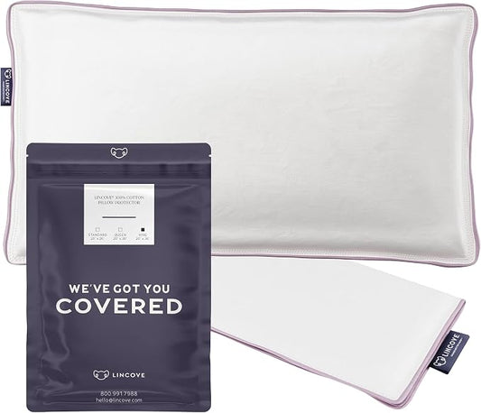Lincove 100% Cotton Sateen Pillow Protector Cover - Zipper Pillow Cover - 500 Thread Count Luxury Cotton - Zippered Dust Pillow Protector Bed Pillow Case, King, 20”x36”