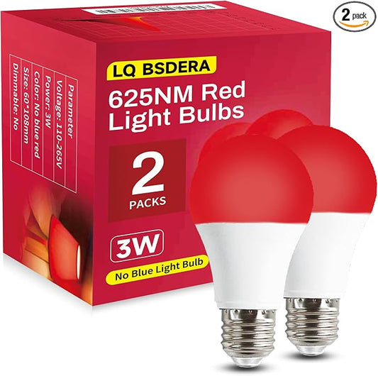 625nm Red Light Bulbs for Sleep, 3W 100% Blue Light Block Light Bulbs that Mimics the Natural Tones of Sunset, Promote Melatonin Production, Relieve Stress, Perfect for Baby's Bedroom, Sleeping, 2PK