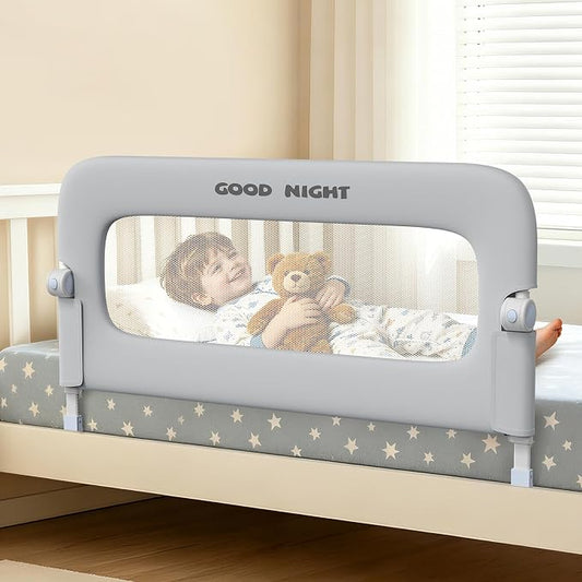 Bed Guard Rail for Toddlers - 47" Adjustable Heights & Folding up Portable Bed Railing for Baby - Toddler Bed Rails Guard for Crib, Twin, Bunk,Full Size, Queen & King Bed(Grey)