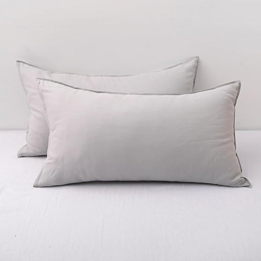 CHUFFED Linen Pillowcases 2 Pack 100% Linen Standard Pillow Cases, Breathable and Cooling Washed Pillowshams with Zipper Closure, 20x36 Inches,Light Grey