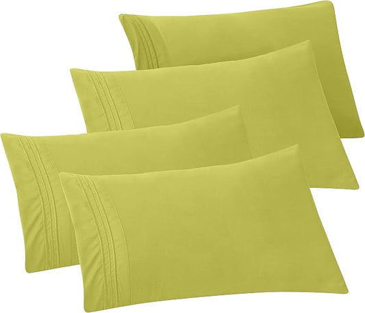 Elegant Comfort 4-Pack Solid Pillowcases 1500 Premium Hotel Quality Microfiber - Smooth Weave, Wrinkle and Fade Resistant, Easy Slip-On, 4-Piece Set, King Pillowcase, Pistachio Green