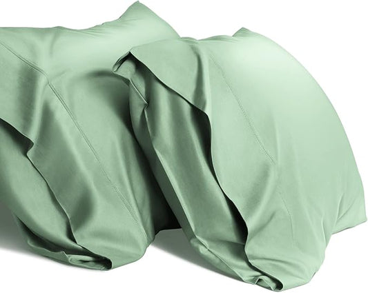WishSmile Cooling King Pillowcases Set of 2 Breathable Cool Silky Soft Rayon Derived from Bamboo Fabric, Moisture Wicking for Hot Sleepers, Hair and Skin Friendly, Jade Green, 2 Pack, 20x36IN