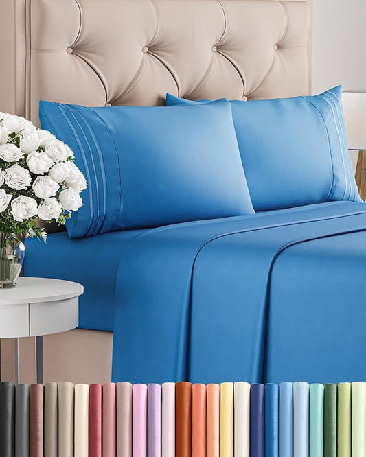 Full Size 4 Piece Sheet Set - Comfy Breathable & Cooling Sheets - Hotel Luxury Bed Sheets for Women and Men - Deep Pockets, Easy-Fit, Soft and Wrinkle Free Sheets - Royal Blue Oeko-Tex Bed Sheet Set