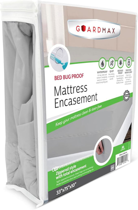 Guardmax Cot Mattress Encasement with Zipper, Waterproof, Bed Bug Proof, and Dust Mite Proof Mattress Protector for Cot Size Bed up to 10" Deep, Zippered All Around Jersey Knitted Mattress Cover