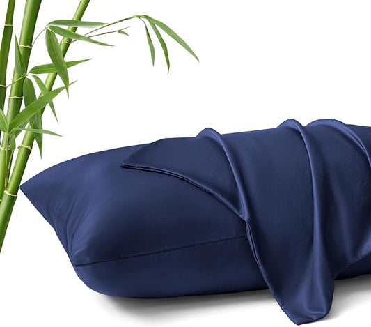 MR&HM King Pillow Cases Set of 2, Cooling Pillow Case for Hot Sleepers 20"x36", Breathable & Moisture Wicking, Soft Envelope Pillowcases, Rayon Derived from Bamboo & Polyester Blend (Navy Blue)