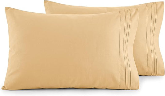 Elegant Comfort Luxury Ultra-Soft 2-Piece Pillowcase Set - 1500 Premium Hotel Quality Microfiber Double Brushed - Wrinkle Resistant, King Size, Gold
