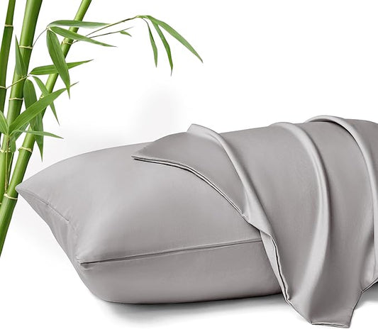 MR&HM Pillow Cases Standard Size, Cooling Pillow Case for Hot Sleepers 20"x26", Breathable & Moisture Wicking, Soft Envelope Pillowcases, Rayon Derived from Bamboo & Polyester Blend (Silver Grey)
