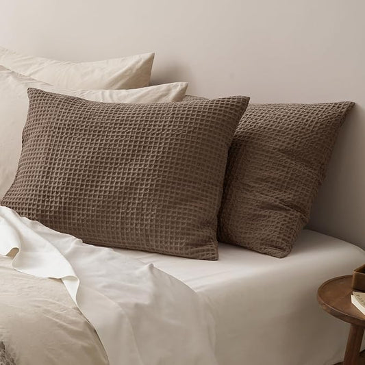 PHF Ultra Soft Waffle Weave Pillow Shams King Size, No Insert, 2 Pack 20" x 36" Pillowcases,Breathable & Skin-Friendly Pillow Cases, Stylish Decorative Bed Pillow Cases Covers,Mocha