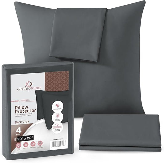 CIRCLESHOME Throw Pillow Protectors - 100% Cotton Breathable Pillowcases - 20 X 20 Square Pillowcases - Protects Pillows from Dirt, Dust and Debris (Square Pillow - 4 Pack- 20x20)