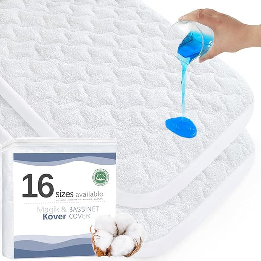 Bassinet Mattress Pad Cover 32" x 21", Fit for Semphis, BabyBond, wayfong Bassinet, Waterproof Quilted Bassinet Mattress Protector, Cotton Terry Surface