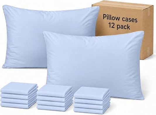 ZPECC Pillow Cases Standard Size Set of 12, 20x26 Envelope Closure Pillowcases, Soft Plain Brushed Microfiber Covers Hypoallergenic Breathable, Light Blue