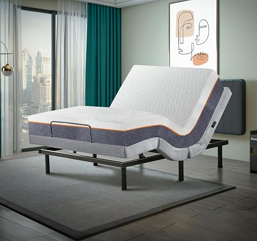 Irvine Home Collection Queen Adjustable Bed Base with 10 Inch Gel Memory Foam Mattress Combo, Massage, Underbed Light, Wireless Remote