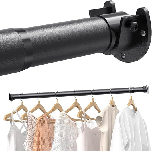 Supforce 2 PACK Closet Rods for Hanging Clothes, 17 to 69 Inches Stepless Adjustable Metal Closet Rod, 1.3 Inches Heavy Duty Clothes Hanging Rod for Closet Wardrobes Laundry RV, Black