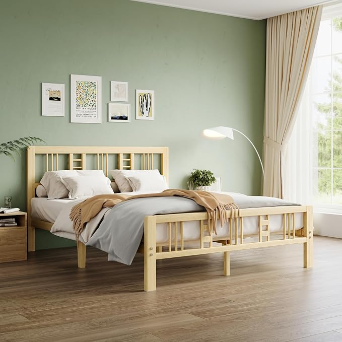 10 Inch High Bamboo Full Size Bed Frame with Headboard and Footboard, Wood Full Bed Frame No Box Spring Needed Heavy Duty, Metal Slat Support, Easy Assembly, Noise Free, Reinforced