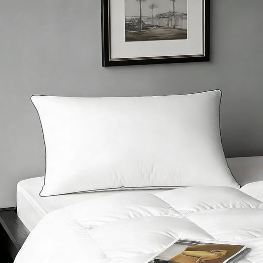 MAXICOZY Down Feather Pillow, White Duck Down and Feather Filled Pillow Inserts, Luxurious Hotel Bed Pillows with Cotton Blend Cover Fit for Back, Stomach and Side Sleeper, Queen Size, Firm, Set of 1