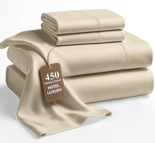 LANE LINEN California King Sheets Set - 450 Thread Count Premium Sateen Weave for Hotel Quality Luxury - Thick & Comfy 100% Cotton Sheets for Luxury Hotel Rooms - Oeko Tex Certified - Linen