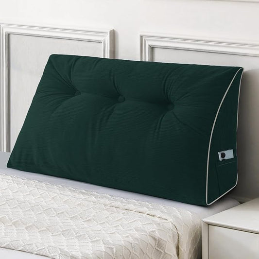 Sasttie Headboard Pillow Twin/Twin XL, Wedge Pillow Headboard for Dorm, Triangular Daybed Backrest Cushion for Sitting or Reading in Bed, with Removable Washable Cover, Green