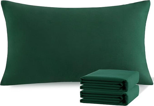 NTBAY King Pillowcase Set - 2 Pack Brushed Microfiber 20x36 Pillowcases - Soft, Wrinkle-Free, Fade-Resistant, Stain-Resistant, Dark Green Pillowcases with Envelope Closure - 20x36 Inches, Dark Green