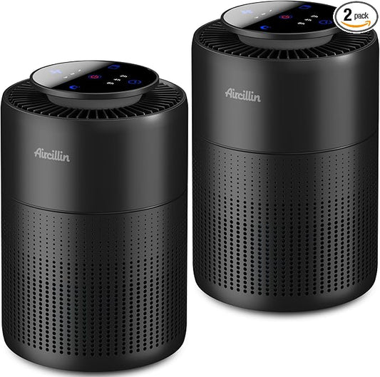 2 Pack Air Purifiers for Home Bedroom H13 True HEPA Air Filter Cleaner, Odor Eliminator, Remove Smoke Dust Pollen Pet Dander, Night Light For Home Living Room Dorm, Quiet 24dB Filtration System