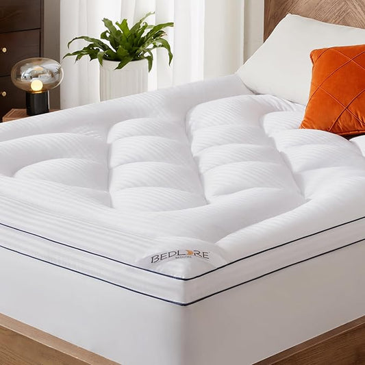 BEDLORE Twin Mattress Topper, Thick Pillow Top Pad for Back Pain Relief, Cooling Soft Mattress Cover with Deep Pockets 6-15 inch