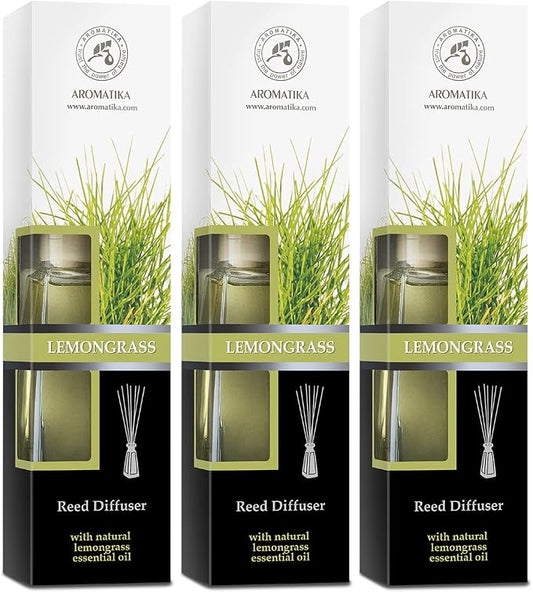 Lemongrass Diffuser - Set 3x3.4 Fl Oz - Fresh & Long Lasting Fragrance - Diffuser with Natural Essential Lemongrass Oil - Good for Aromatherapy - Spa - Home Set wich 3 pc for 100 ml