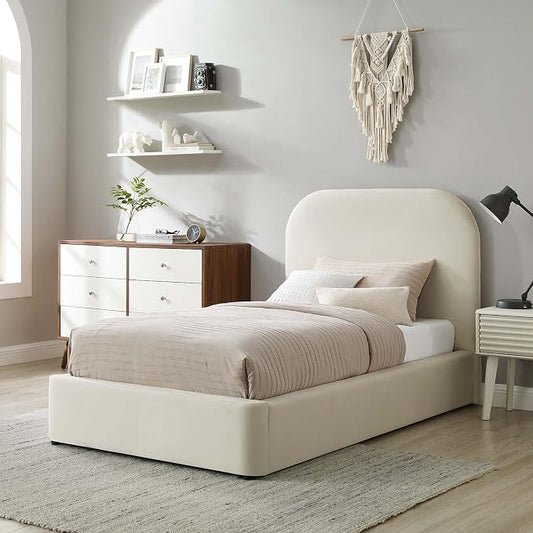 Modway Keynote Modern Bed Frame, Twin Size with Curve Shaped Headboard in Alabaster