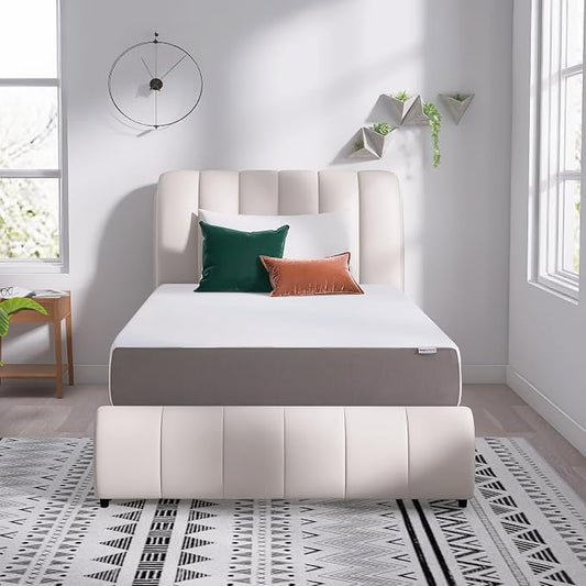 Amazon Basics Breathable Memory Foam Mattress, Soft Plush Feel, 12 Inch, Full, White/Grey