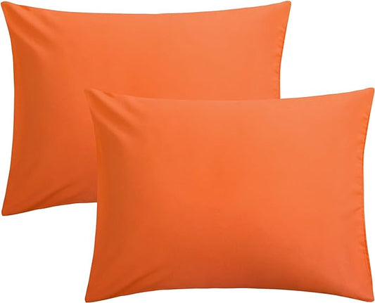 FLXXIE Pillow Cases Standard Size, Soft Microfiber Pillow Covers with Envelope Closure, Wrinkle, Stain Resistant Pillowcases, 2 Piece Set, 20x26, Orange