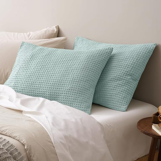 PHF Ultra Soft Waffle Weave Pillowcases Standard Size 20" x 26" 2 Pack, No Insert, Breathable Skin-Friendly Pillow Shams, Decorative Waffle Weave Pillow Case Covers,Aqua