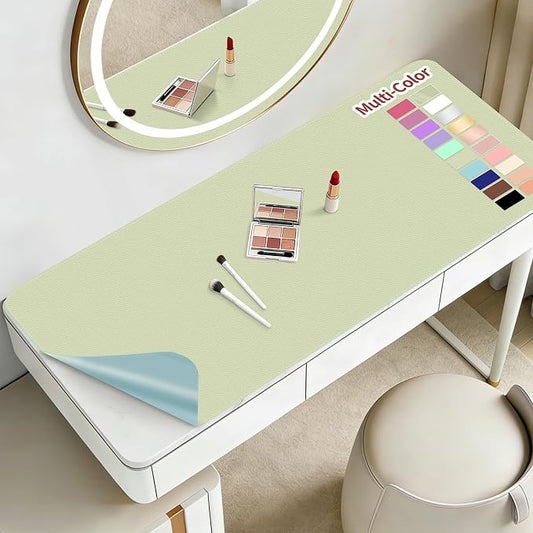 Makeup Mat for Vanity to Protect Desk Top 23.6 x 11.8 in, Dual-Sided Makeup Mat, Easy to Clean Desk Pad - Waterproof and Oilproof Vanity Accessories (Sage Green and Blue)
