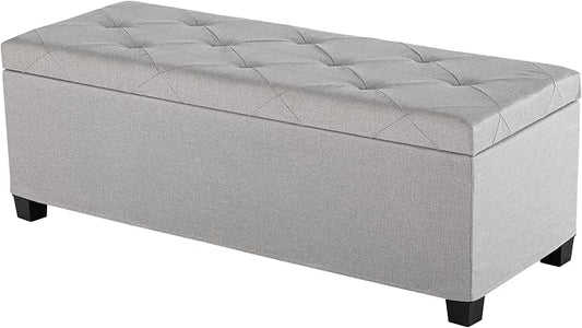 DUMOS Upholstered Storage Bench, End of Bed Ottoman, Extra Large 46.5 Gal (176L) Internal Volume, Foot Stool for Bedroom, Living Room, Sturdy Storage Chest, Light Grey, 43.3" L x 15.7" W x 15.7" H
