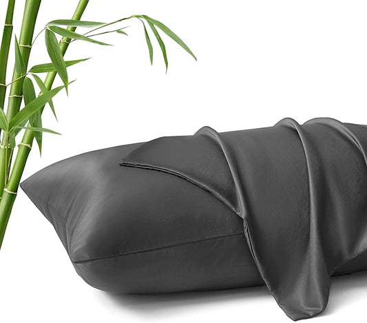 MR&HM Pillow Cases Standard Size, Cooling Pillow Case for Hot Sleepers 20"x26", Breathable & Moisture Wicking, Soft Envelope Pillowcases, Rayon Derived from Bamboo & Polyester Blend (Dark Grey)