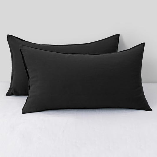 CHUFFED Linen Pillowcases 2 Pack 100% Linen Standard Pillow Cases, Breathable and Cooling Washed Pillowshams with Zipper Closure, 20x36 Inches,Black