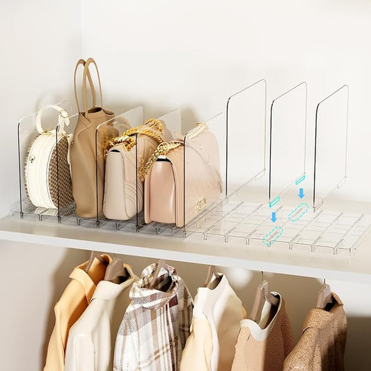 Bag & Purse Organizer for Closet Stackable Acrylic Shelf Dividers for Closet Organization, Clear Handbag Purse Storage Organizer Divider, Keep Clutch, Wallet, Pocketbook Upright, 2 Pack