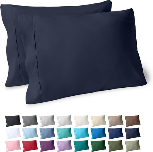 Bare Home Premium 1800 Ultra-Soft Microfiber Pillowcase Set - Double Brushed - Hypoallergenic - Wrinkle Resistant (Standard Pillowcase Set of 2, Midnight Blue)