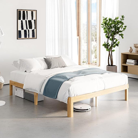 12 Inch High Bamboo Wood Full Size Bed Frame Platform, Metal Slat Support Bed Frame Full Size, No Box Spring Needed, Easy Assembly, Noise Free, Reinforced