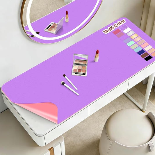 Makeup Mat for Vanity to Protect Desk Top 31.5 x 15.7 in, Dual-Sided Makeup Mat, Easy to Clean Desk Pad - Waterproof and Oilproof Vanity Accessories (Purple and Pink)