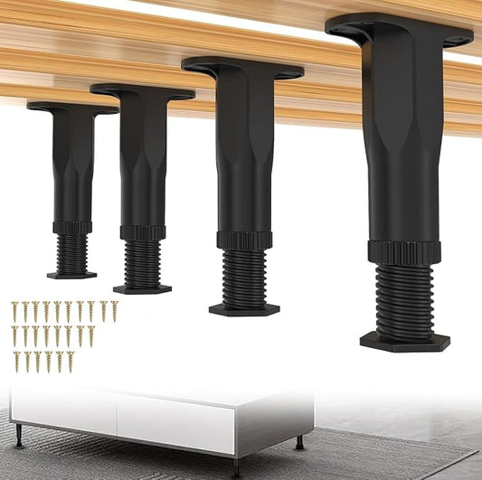 Adjustable Bed Legs 4-Pack - ABS Plastic 6"-11" Furniture Support Legs for Bed Frame/Sofa/Table, Heavy Duty Center Support with Non-Slip Base