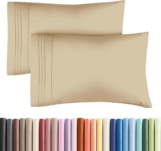 King Standard Pillow Cases Set of 2 - Ultra-Soft Hotel Quality Pillowcase Covers - Comfy, Cozy & Fade Free - Wrinkle Resistant - Machine Washable Pillow Protectors - 2 Piece Set - King Standard Beige