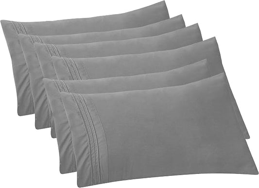Elegant Comfort 6-PACK Solid Pillowcases 1500 Premium Hotel Quality Microfiber - Smooth Weave, Wrinkle and Stain Resistant, Easy Slip-On, 6-Piece Set, Standard/Queen Pillowcase, Gray