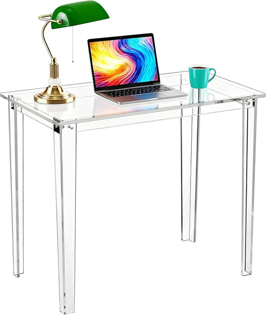 Acrylic Desk, Clear Modern Writing Table for Home Office (Clear, Small)