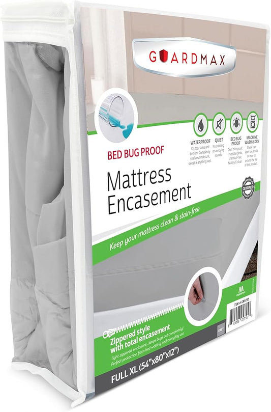 Guardmax Full XL Mattress Encasement with Zipper, Waterproof, Bed Bug Proof, Dust Mite Proof Mattress Protector for Full XL Size Bed up to 12" Deep, Zippered All Around Jersey Knitted Mattress Cover