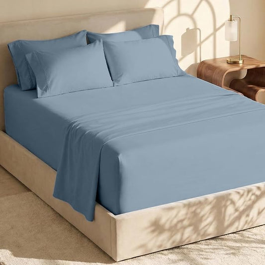 Hearth & Harbor Bed Sheets, Luxury Soft 6 Piece Bed Sheet Set Extra Deep Pocket Fitted Sheets Fits Mattress up to 21", Double Brushed Bedding Sheets & Pillowcases, Twin XL, Soft Blue
