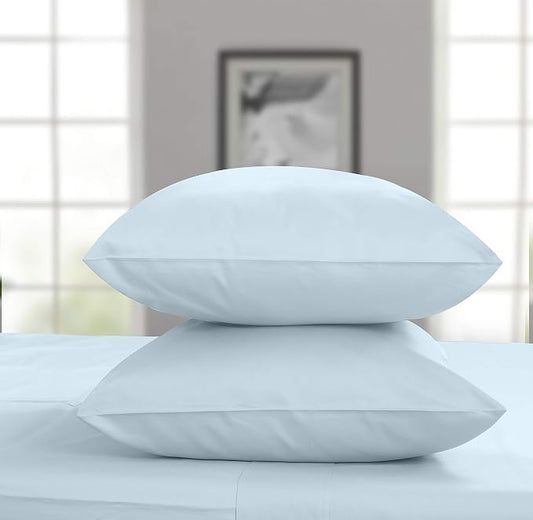 Threadmill King Size Pillow Cases 2 Piece Set | 1200 Thread Count 100% Supima Cotton Pillow Covers, Luxury Smooth Solid Sateen, Light Blue