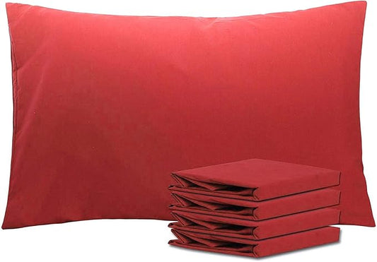 NTBAY Queen Pillowcase Set - 4 Pack Brushed Microfiber 20x30 Pillowcases - Soft, Wrinkle-Free, Fade-Resistant, Stain-Resistant, Wine Red Pillowcases with Envelope Closure - 20x30 Inches, Wine Red
