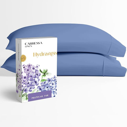 Carressa Linen 100% Egyptian Cotton King Size Pillow Cases Set of 2 - Luxury 600 Series Hydrangeas Collection King Pillowcases (Deep Blue), Soft Cooling, Sateen Weave Hotel Quality Bed Pillow Cover