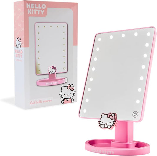 Get Trend Hello Kitty Sanrio Vanity Mirror for Girls Teens Women with Compact LED Table Mirror Touch Screen Lighting Trinket Tray Girls Make Up Accessories