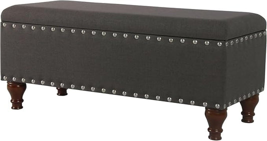 HomePop Large Storage Bench with Nailhead Trim - Charcoal